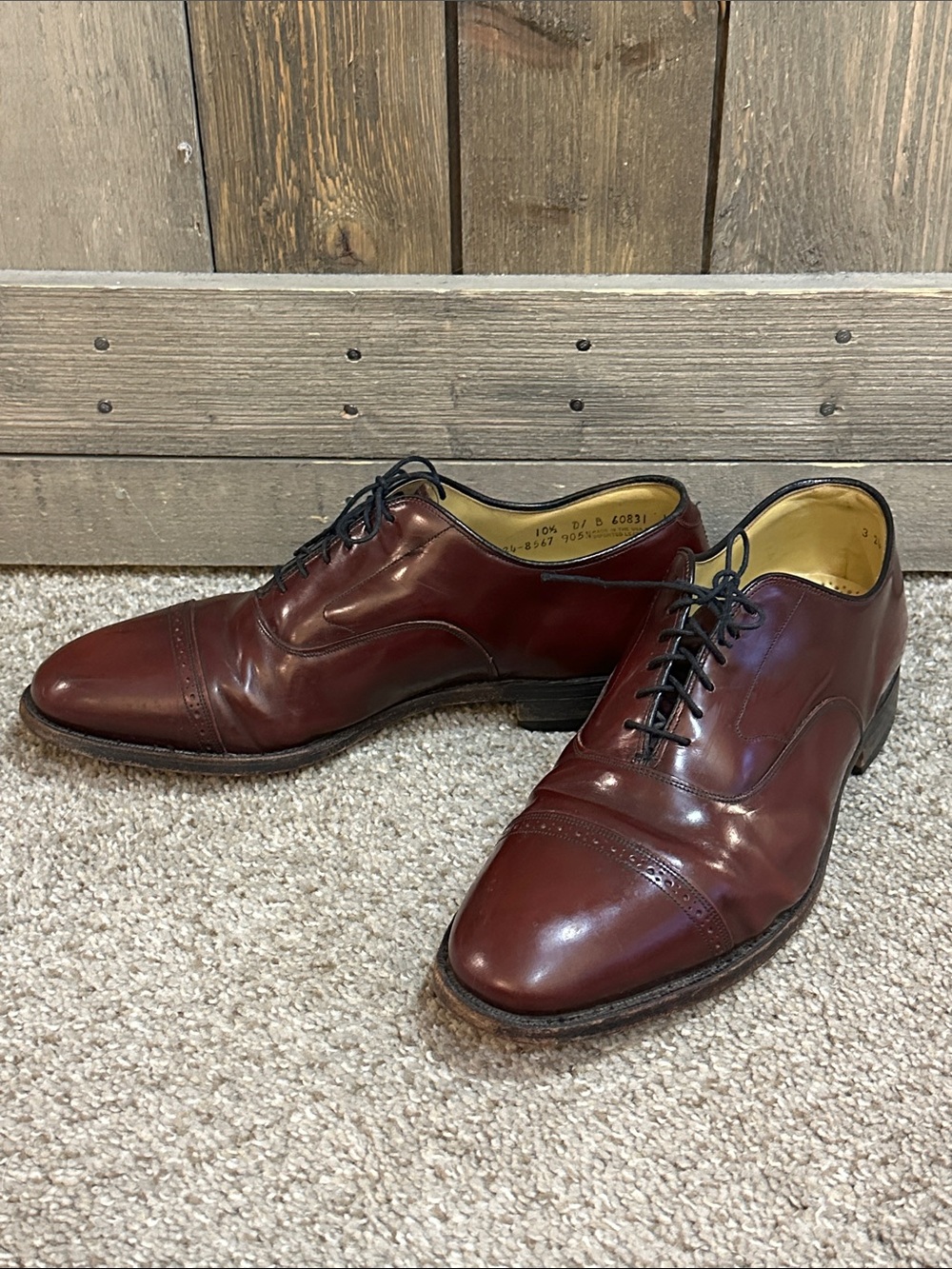 Johnston & Murphy Oxblood Cap Toe Leather Dress Shoes Made in USA Mens Size 10.5 - Picture 6 of 11